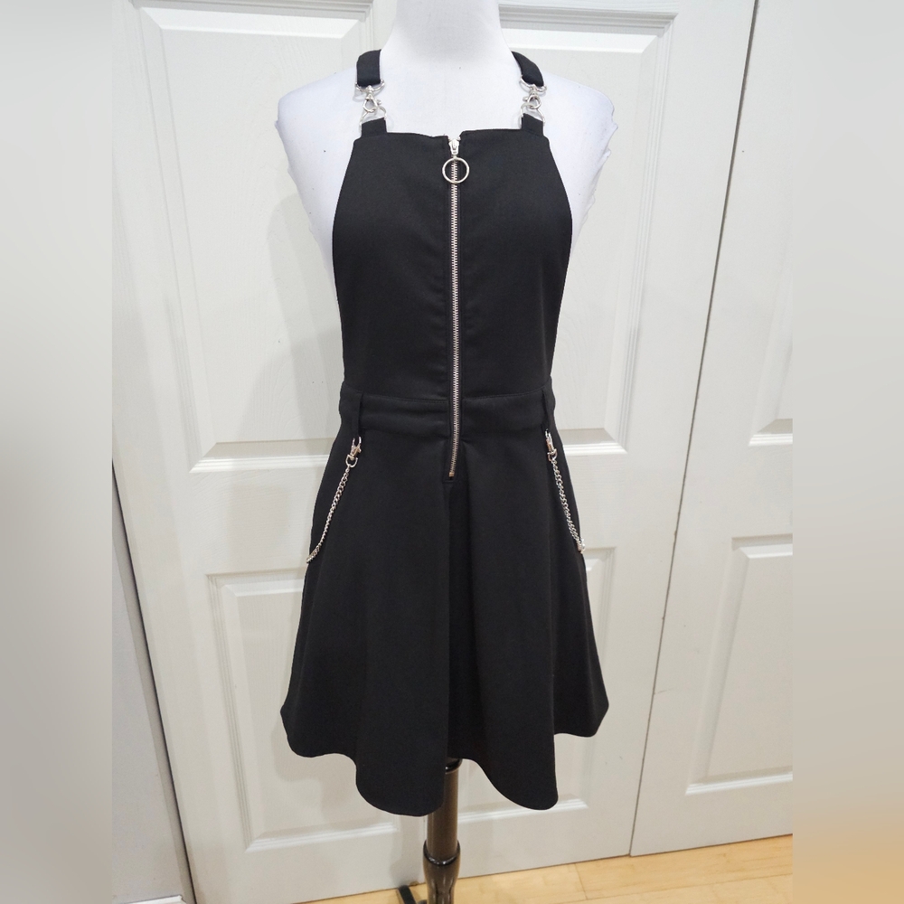 Hot Topic Punk Goth Black O-Ring Zipper & Chain Skirtall Skirt Overall Dress XS - Picture 3 of 16